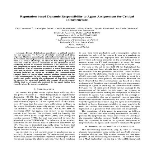 Reputation based dynamic responsibility to agent assignement for critical inf...