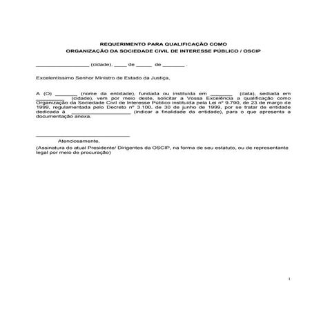 Requerimento qualificação oscip