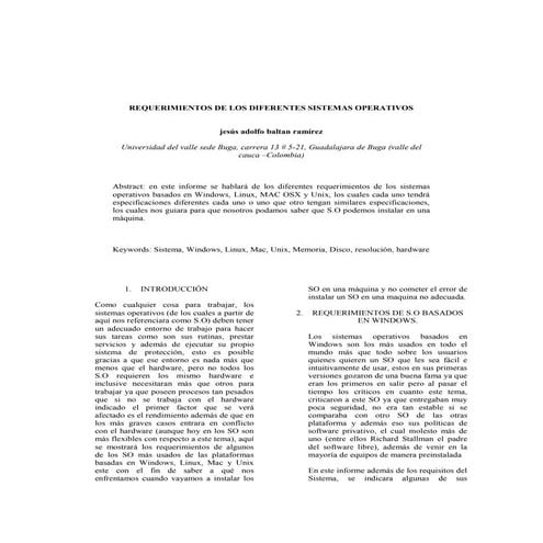 Requerimientos de los diferentes sistemas operativos