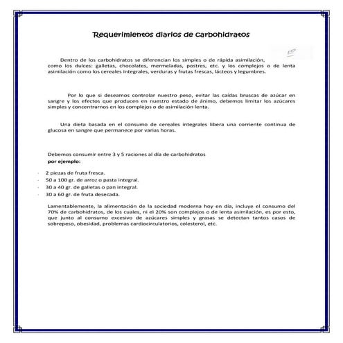Requerimientos diarios de carbohidratos