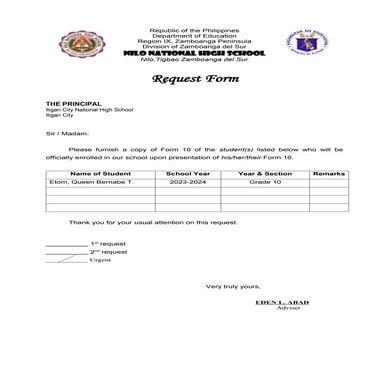 Request form 137 when a learner is a transferee from other school ...