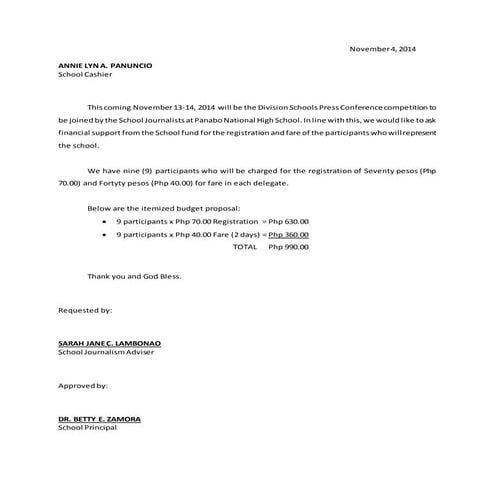 Letter of Request Example