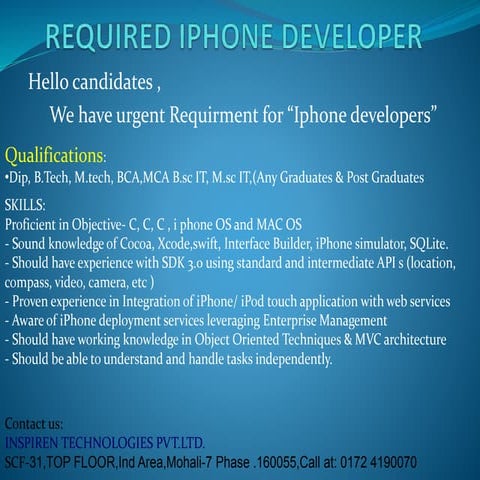 Required iphone developer