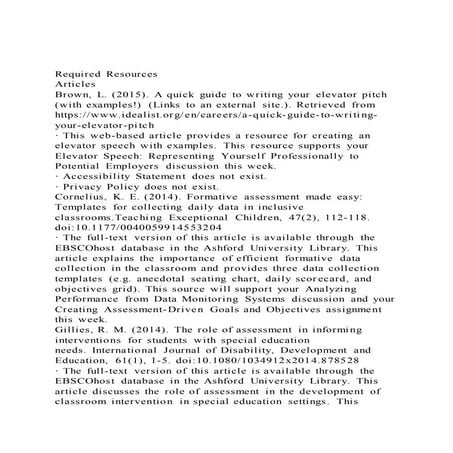 Required resources articlesbrown, l. (2015). a quick guide to