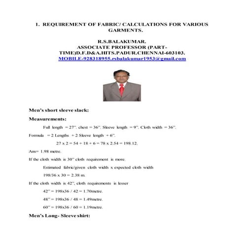 Requirement of fabric