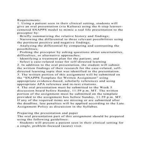 Requirements1. Using a patient seen in their clinical setting, .docx