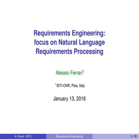 Requirements Engineering: focus on Natural Language Processing, Lecture 1