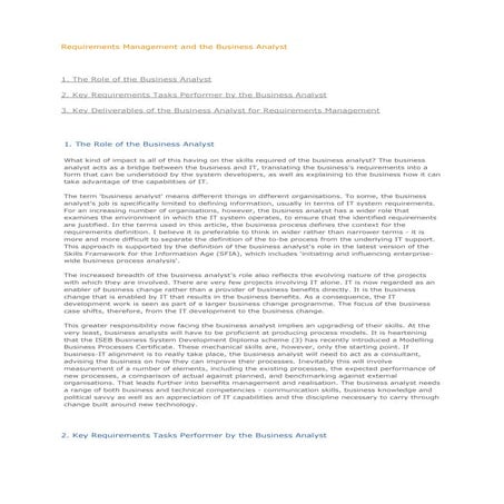 Requirements management and the business analyst