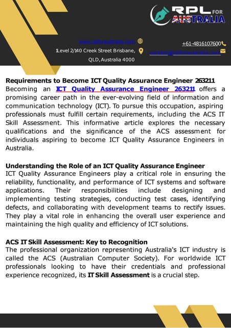 Assessment Letter by The Australian Computer Society Inc. (ACT) | PDF