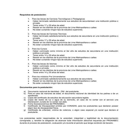 Requisitos para postular al programa Beca Perú | DOCX