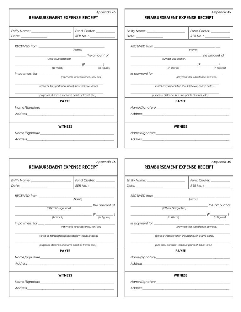 reimbursement expense receipt form