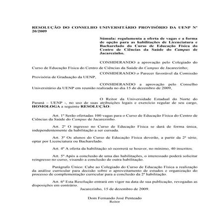 Res. 020 09 - vagas educação física