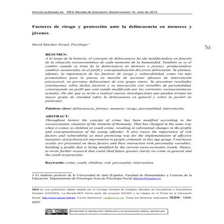 Factores de riesgo y protección ante la delincuencia en menores y jóvenes