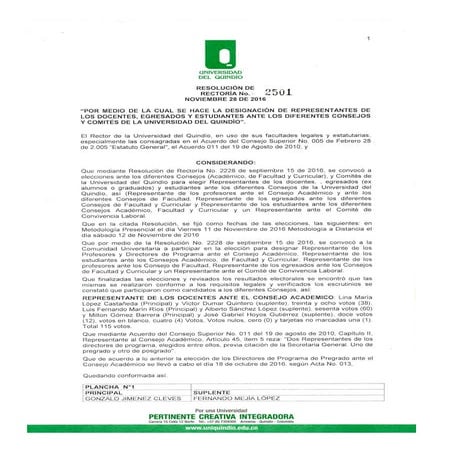 Designación de representantes de docentes, egresados y estudiantes antes los ...