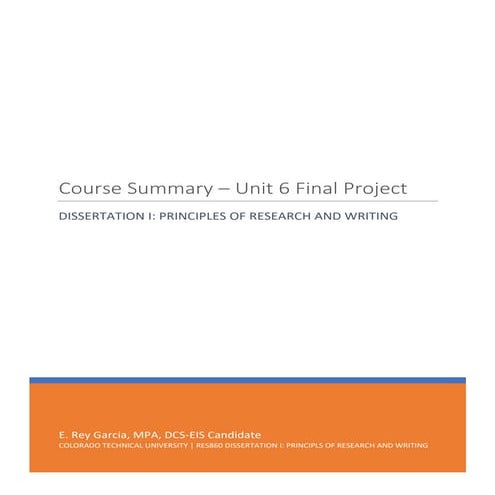 Course Summary - Dissertation I: Principles of Research and Writing