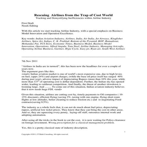 Rescuing  airlines from the trap of cost world