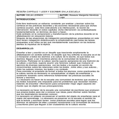 RESEÑA capitulo 1 Delia Lerner