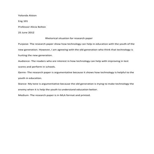 Reseach paper rhetorical situation