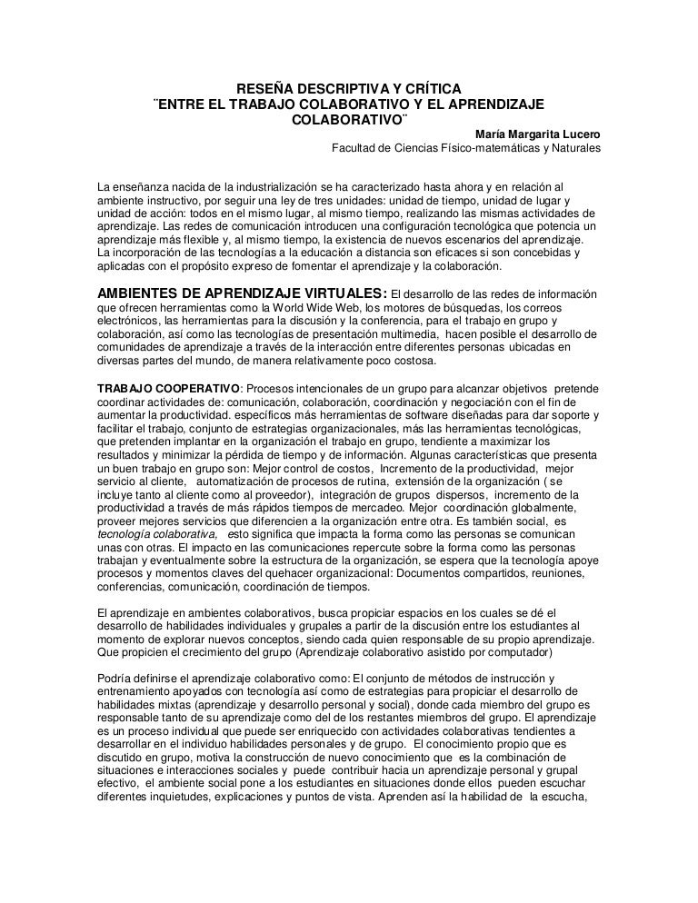 Reseña descriptiva del aprendizaje colaborativo