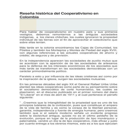Reseña histórica del cooperativismo en colombia | DOC