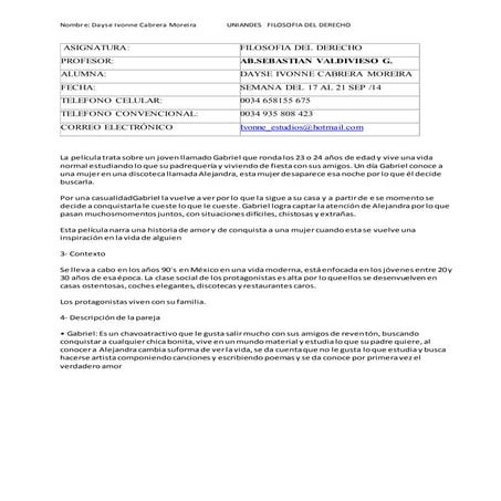 Reseña pelicula inspiracion filosofia del derecho vii semestre
