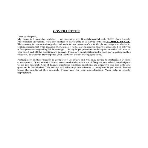 Questionnaire on Mobile usage