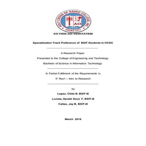 Specialization Track Preference of  BSIT Students in HCDC 