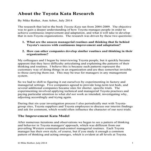 About the Toyota Kata Research