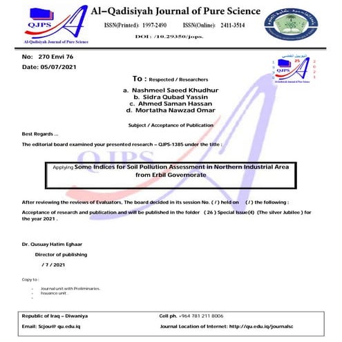 Applying Some Indices for Soil Pollution Assessment in Northern  Industrial A...