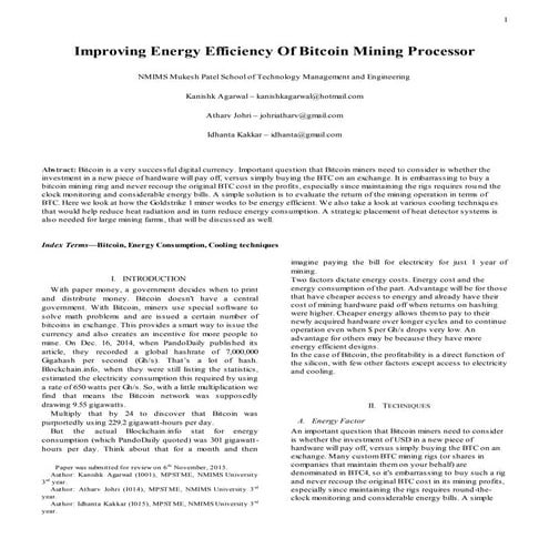 Research paper - Improving Energy Efficiency Of Bitcoin Mining Processor