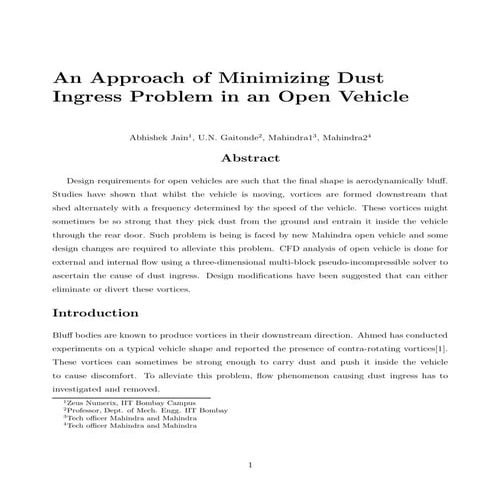 An Approach of Minimizing Dust Ingress Problem in an Open Vehicle