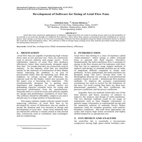 Development of Software for Sizing of Axial Flow Fans -- Zeus Numerix