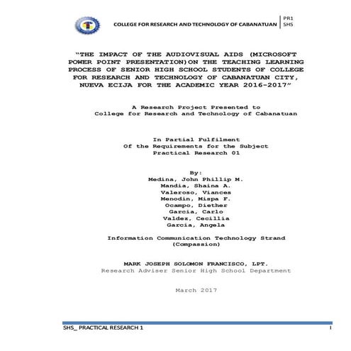 SHS Thesis ICT- “THE IMPACT OF THE AUDIOVISUAL AIDS (MICROSOFT POWER ...