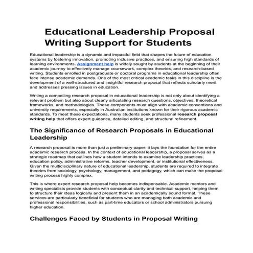 Educational Leadership Proposal Writing Support for Students