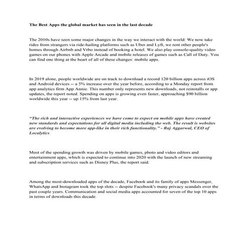 The Best Apps the global market has seen in the last decade