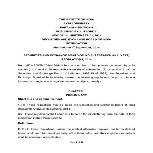 Research analysts regulations SEBI