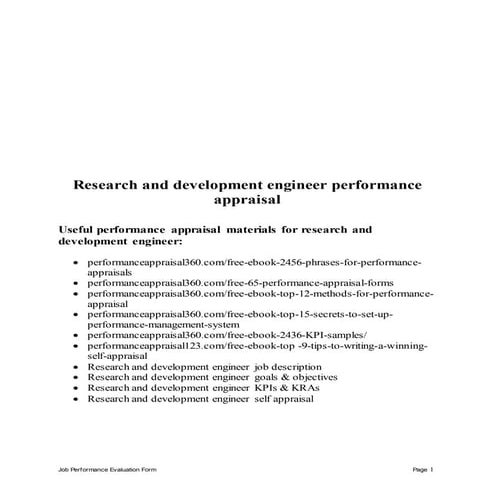 Research and development engineer performance appraisal