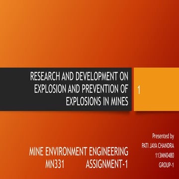 Research and development on explosion and prevention of explosions in mines