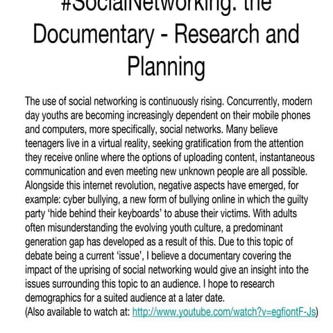 Main Production - Research and Planning