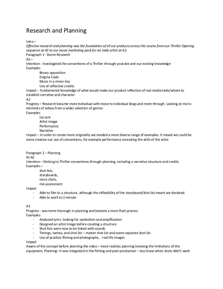 Research and planning example plan