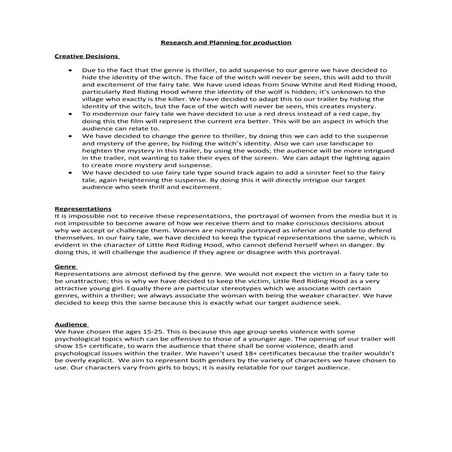 Research and planning for production (week 3)