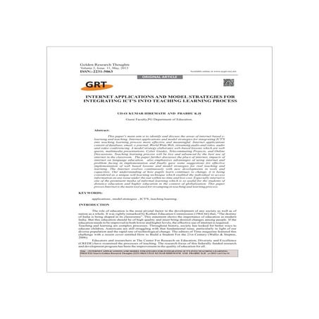 Research article on INTERNET APPLICATIONS AND MODEL STRATEGIES FOR INTEGRATIN...