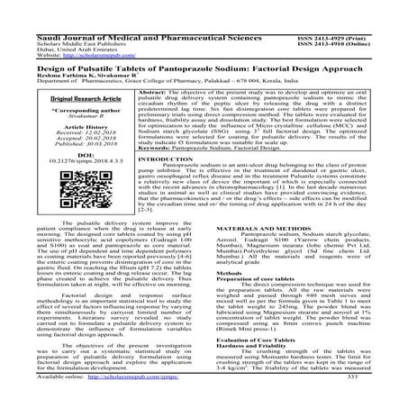 Formulation and Evaluation of Pantoprazole Sodium Enteric Coated ...