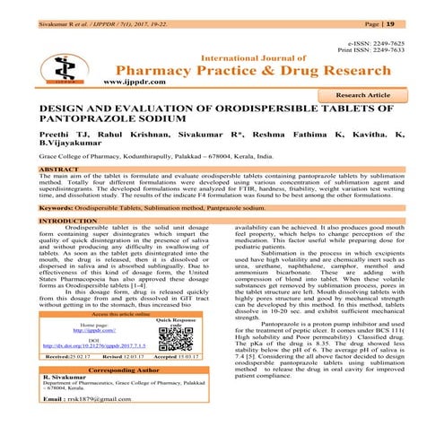 DESIGN AND EVALUATION OF ORODISPERSIBLE TABLETS OF PANTOPRAZOLE SODIUM