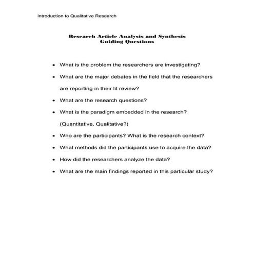 Research article analysis guiding questions