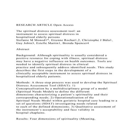 RESEARCH ARTICLE Open AccessThe spiritual distress assessm.docx