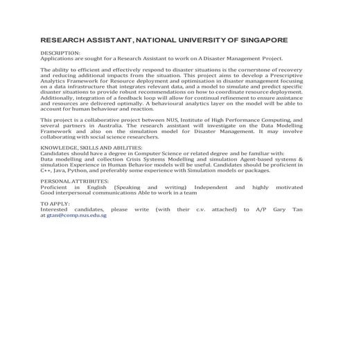 Research assistant at nus