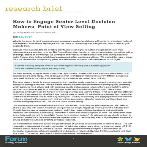 Point of View Selling Research brief