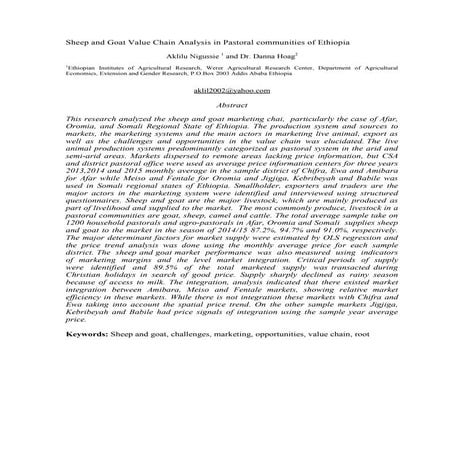 Livestock Value Chain Analysis in Pastoral communities of Ethiopia