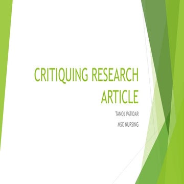 Research critiquing (Nursing Research) Critiques